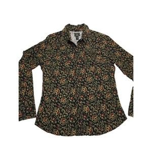 Lucky Brand Corduroy Floral Snap Buttons Shirt Womens XL/L Cotton Long Sleeve